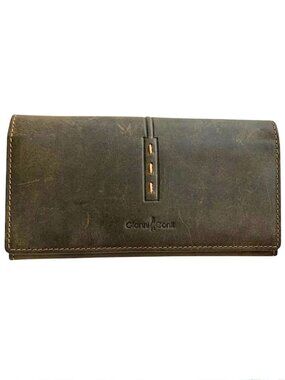 GIANNI CONTI Nubuck Leather Wallet Bi-Fold Logo Italy Designer Dark Brown